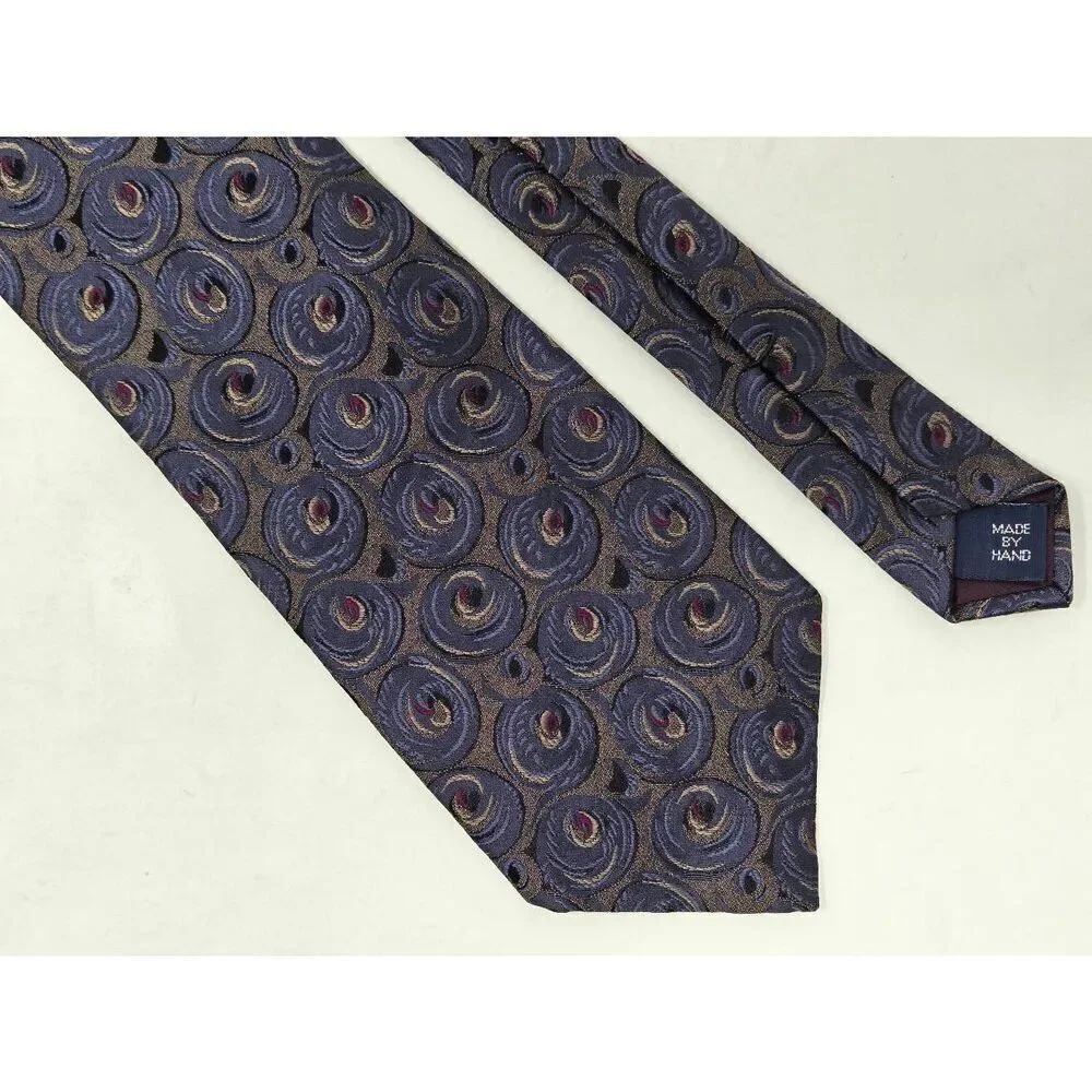 POLO RALPH LAUREN SILK TIE BLUE GRAY RED SATIN JACQUARD HAND MADE 3.75" X 57"